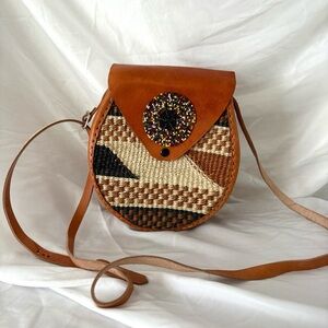 Vintage tooled leather purse bag crossbody beaded boho indie